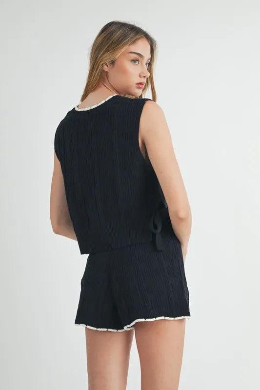 MABLE Side Tie Detail Knit Vest and Shorts Set - Brittney MADE