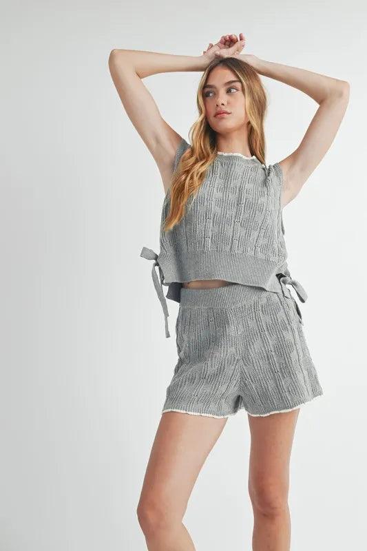 MABLE Side Tie Detail Knit Vest and Shorts Set - Brittney MADE