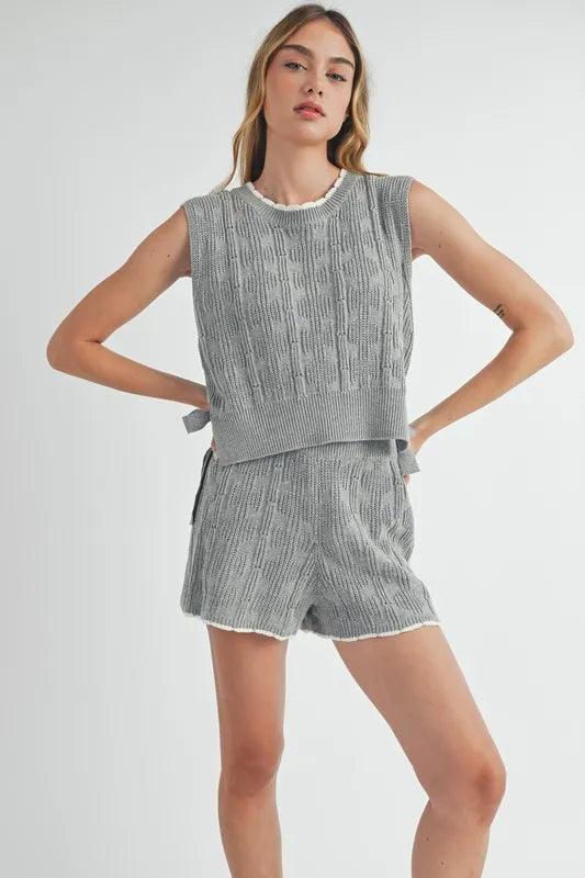 MABLE Side Tie Detail Knit Vest and Shorts Set - Brittney MADE