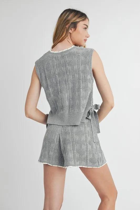 MABLE Side Tie Detail Knit Vest and Shorts Set - Brittney MADE