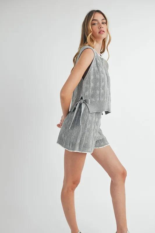 MABLE Side Tie Detail Knit Vest and Shorts Set - Brittney MADE