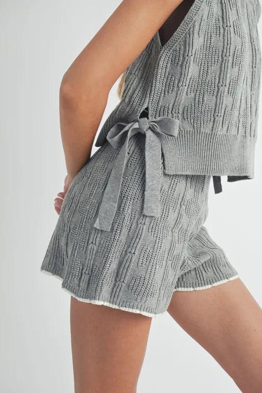 MABLE Side Tie Detail Knit Vest and Shorts Set - Brittney MADE