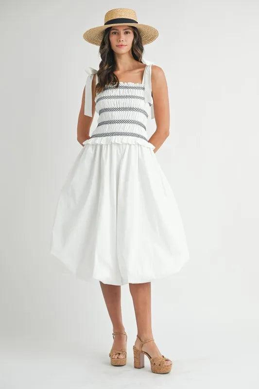 MABLE Smocked Bodice Bubble Midi Dress - Brittney MADE