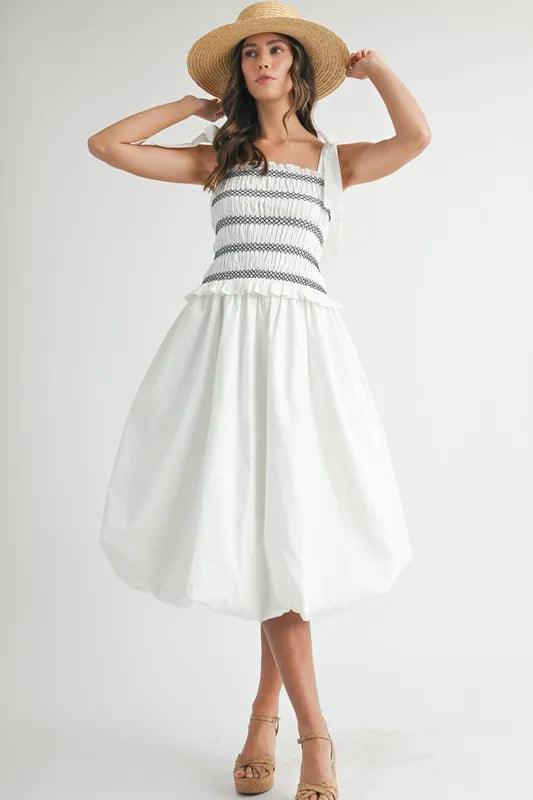 MABLE Smocked Bodice Bubble Midi Dress - Brittney MADE