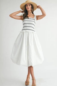 MABLE Smocked Bodice Bubble Midi Dress - Brittney MADE