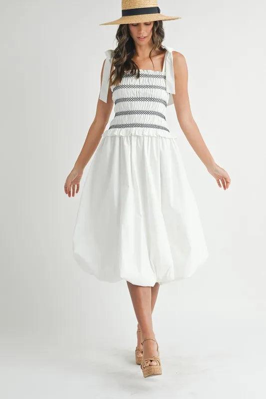 MABLE Smocked Bodice Bubble Midi Dress - Brittney MADE