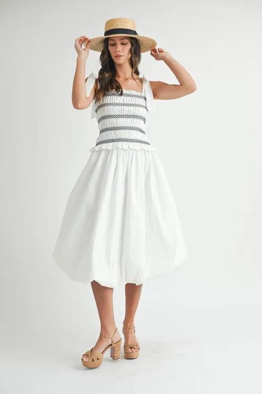 MABLE Smocked Bodice Bubble Midi Dress - Brittney MADE
