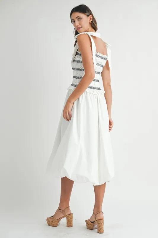 MABLE Smocked Bodice Bubble Midi Dress - Brittney MADE