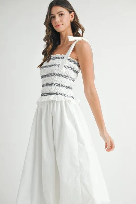 MABLE Smocked Bodice Bubble Midi Dress - Brittney MADE