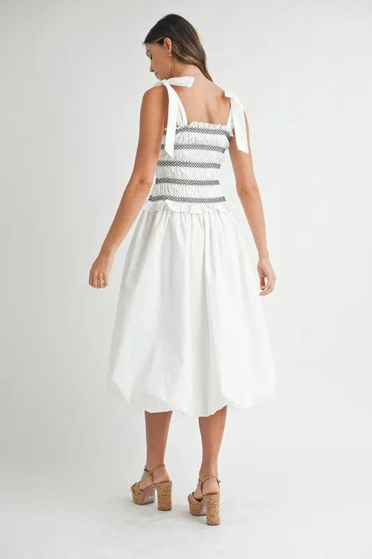 MABLE Smocked Bodice Bubble Midi Dress - Brittney MADE