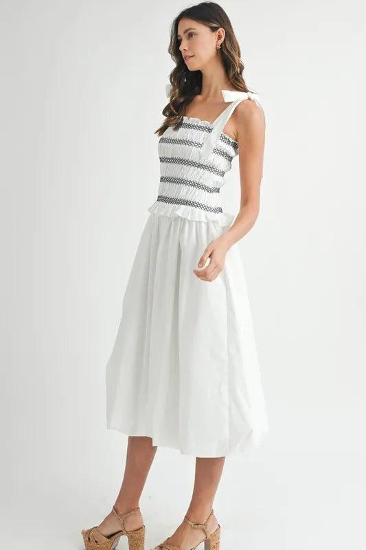 MABLE Smocked Bodice Bubble Midi Dress - Brittney MADE