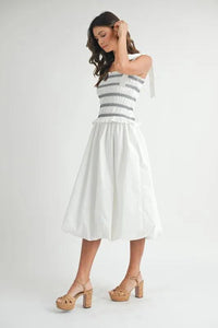 MABLE Smocked Bodice Bubble Midi Dress - Brittney MADE