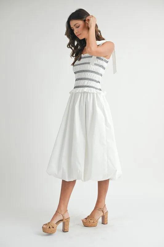 MABLE Smocked Bodice Bubble Midi Dress - Brittney MADE