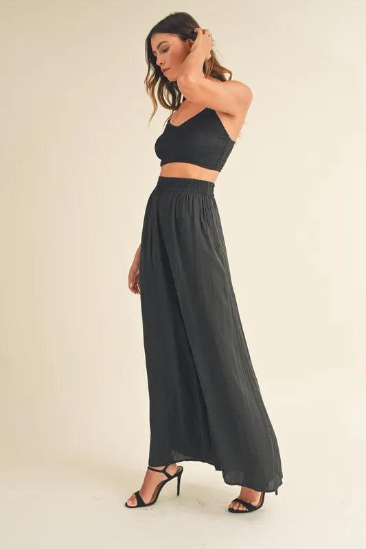 MABLE Smocked Bralette Crop Top and Wide Leg Pants Set - Brittney MADE