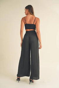 MABLE Smocked Bralette Crop Top and Wide Leg Pants Set - Brittney MADE