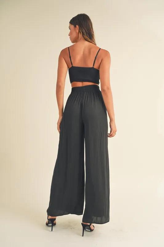 MABLE Smocked Bralette Crop Top and Wide Leg Pants Set - Brittney MADE