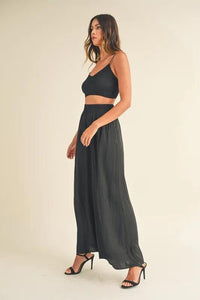 MABLE Smocked Bralette Crop Top and Wide Leg Pants Set - Brittney MADE