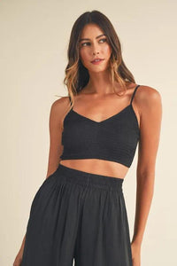 MABLE Smocked Bralette Crop Top and Wide Leg Pants Set - Brittney MADE