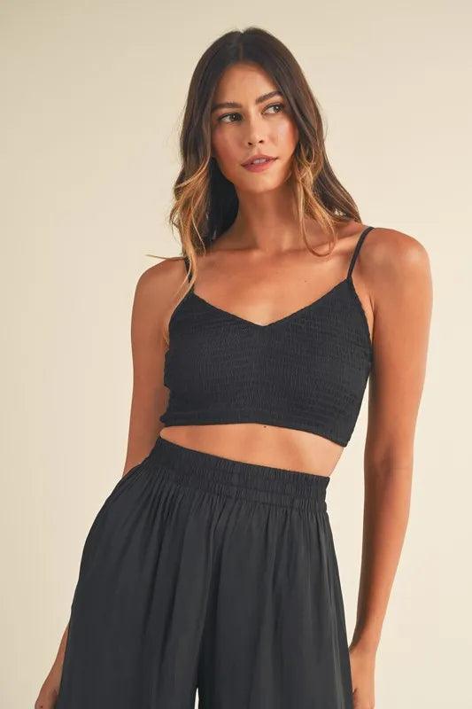 MABLE Smocked Bralette Crop Top and Wide Leg Pants Set - Brittney MADE