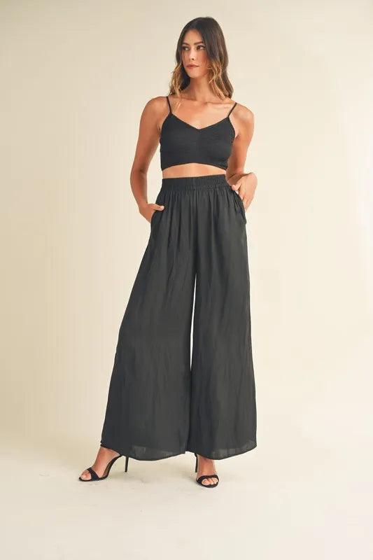 MABLE Smocked Bralette Crop Top and Wide Leg Pants Set - Brittney MADE