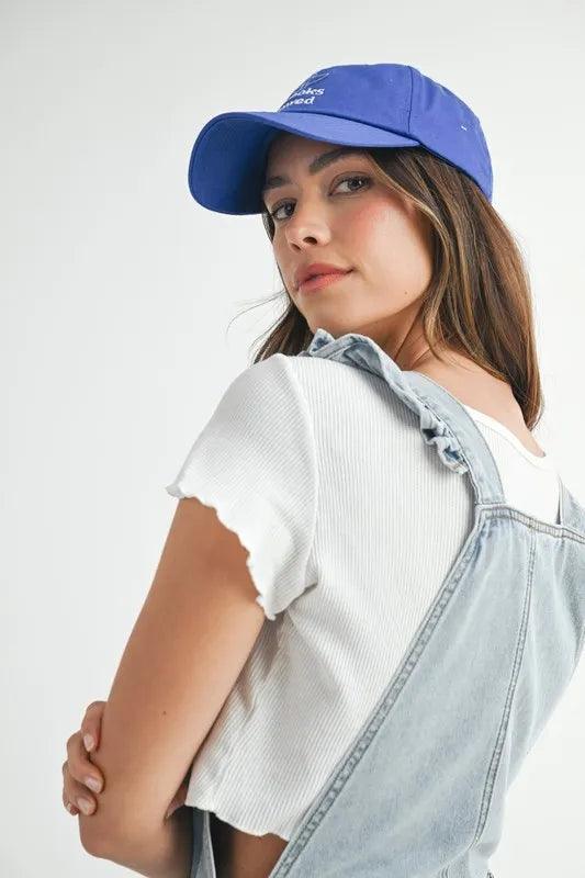 MABLE Square Neck Ruffle Shoulder Denim Overall Romper - Brittney MADE