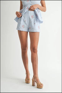 MABLE Stripe Embroidered Peplum Cami and Shorts Set - Brittney MADE