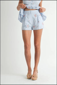 MABLE Stripe Embroidered Peplum Cami and Shorts Set - Brittney MADE