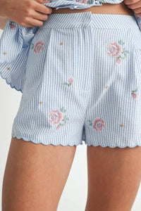 MABLE Stripe Embroidered Peplum Cami and Shorts Set - Brittney MADE