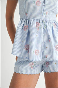 MABLE Stripe Embroidered Peplum Cami and Shorts Set - Brittney MADE
