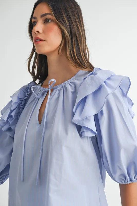 MABLE Stripe Ruffle Shoulder Puff Sleeve Blouse - Brittney MADE