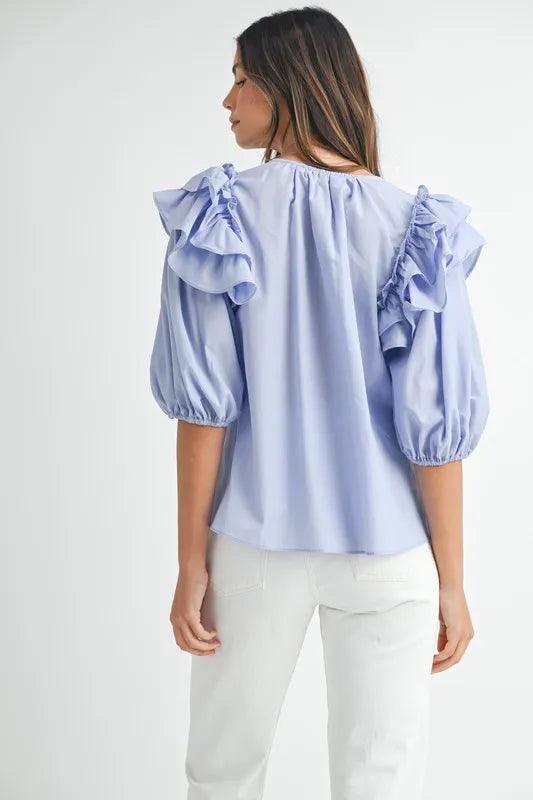 MABLE Stripe Ruffle Shoulder Puff Sleeve Blouse - Brittney MADE