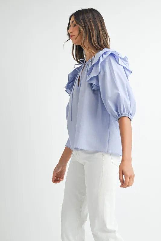MABLE Stripe Ruffle Shoulder Puff Sleeve Blouse - Brittney MADE