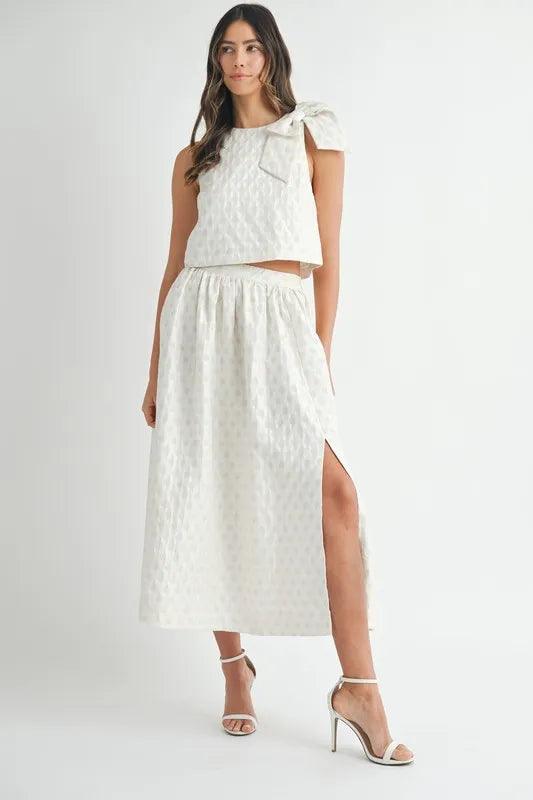 MABLE Taffeta Polka Dot Shoulder Ribbon Top and Skirt Set - Brittney MADE