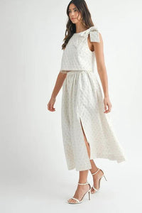 MABLE Taffeta Polka Dot Shoulder Ribbon Top and Skirt Set - Brittney MADE