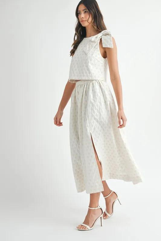 MABLE Taffeta Polka Dot Shoulder Ribbon Top and Skirt Set - Brittney MADE