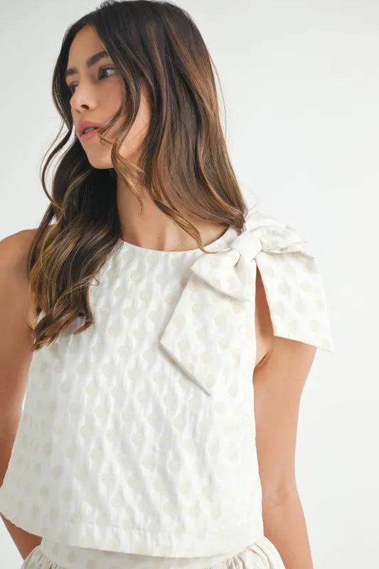 MABLE Taffeta Polka Dot Shoulder Ribbon Top and Skirt Set - Brittney MADE