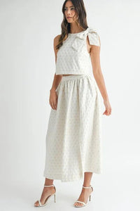MABLE Taffeta Polka Dot Shoulder Ribbon Top and Skirt Set - Brittney MADE