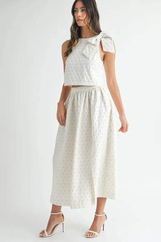 MABLE Taffeta Polka Dot Shoulder Ribbon Top and Skirt Set - Brittney MADE