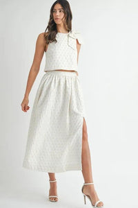 MABLE Taffeta Polka Dot Shoulder Ribbon Top and Skirt Set - Brittney MADE