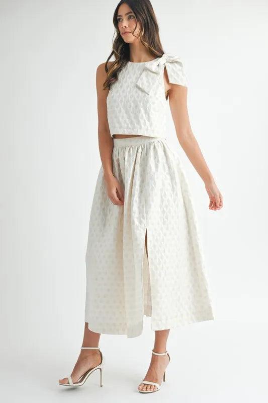 MABLE Taffeta Polka Dot Shoulder Ribbon Top and Skirt Set - Brittney MADE