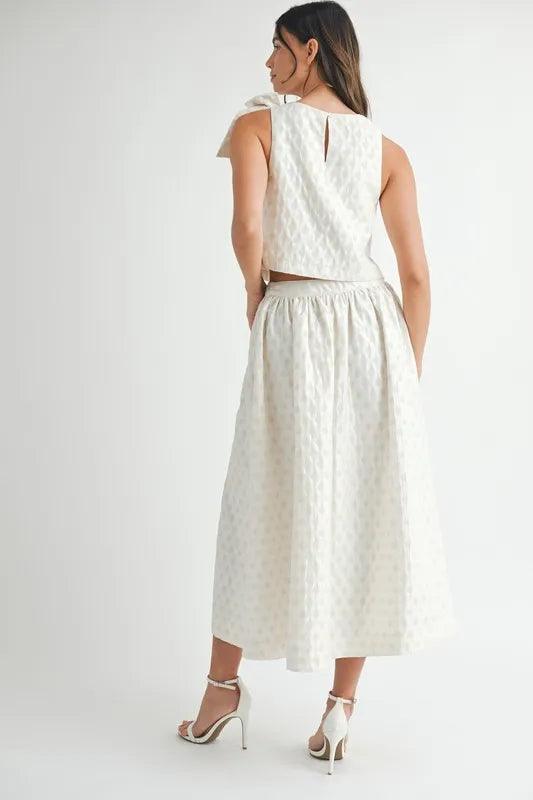 MABLE Taffeta Polka Dot Shoulder Ribbon Top and Skirt Set - Brittney MADE