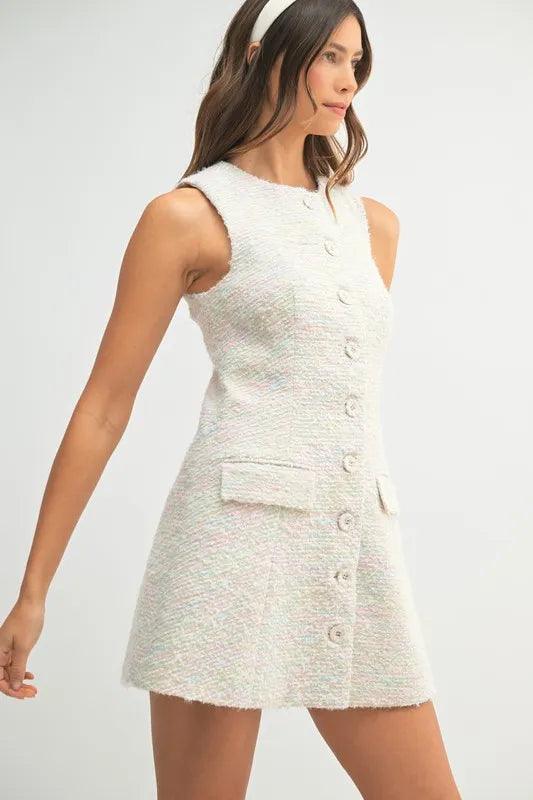 MABLE Tweed Sleeveless Button Down Mini Dress - Brittney MADE