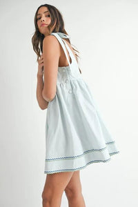 MABLE Zig Zag Embroidered Shoulder Tie Mini Dress - Brittney MADE