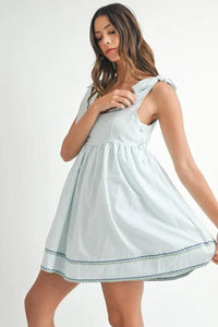 MABLE Zig Zag Embroidered Shoulder Tie Mini Dress - Brittney MADE