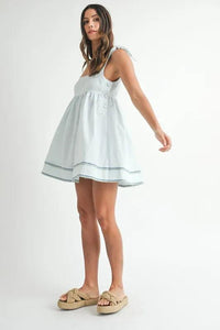 MABLE Zig Zag Embroidered Shoulder Tie Mini Dress - Brittney MADE