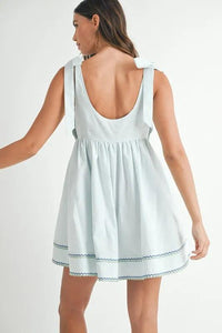 MABLE Zig Zag Embroidered Shoulder Tie Mini Dress - Brittney MADE