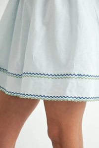 MABLE Zig Zag Embroidered Shoulder Tie Mini Dress - Brittney MADE