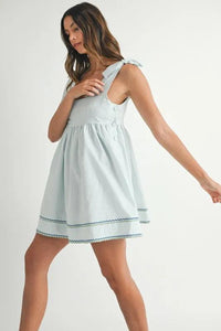 MABLE Zig Zag Embroidered Shoulder Tie Mini Dress - Brittney MADE