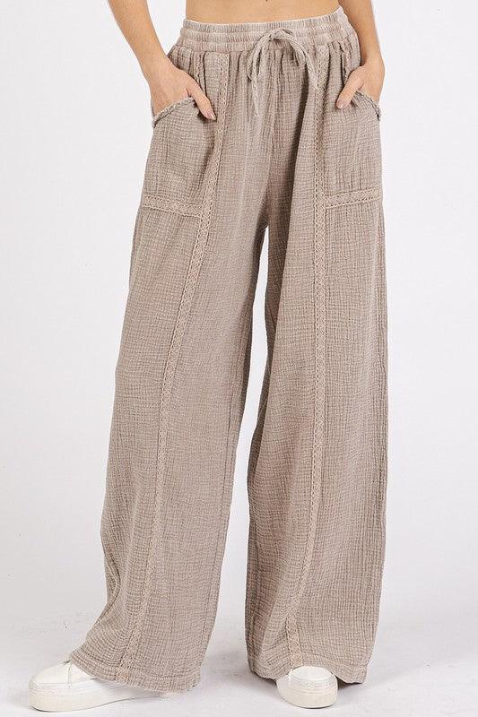 Mittoshop Lace Trim Detail Elastic Waist Cotton Gauze Pants - Brittney MADE