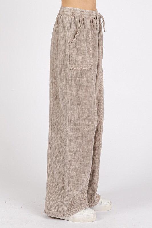 Mittoshop Lace Trim Detail Elastic Waist Cotton Gauze Pants - Brittney MADE
